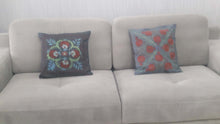 Load image into Gallery viewer, Suzani hand-embroidered cushion cover - grey with pomegranate pattern