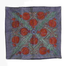 Load image into Gallery viewer, Suzani hand-embroidered cushion cover - grey with pomegranate pattern